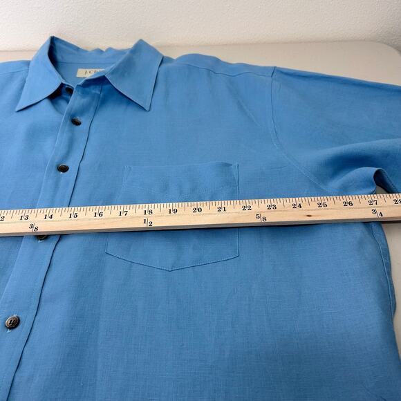 J Crew Mens 100% Linen Blue Button Down Shirt Short Sleeve Size XL Vacation Golf - Picture 7 of 9